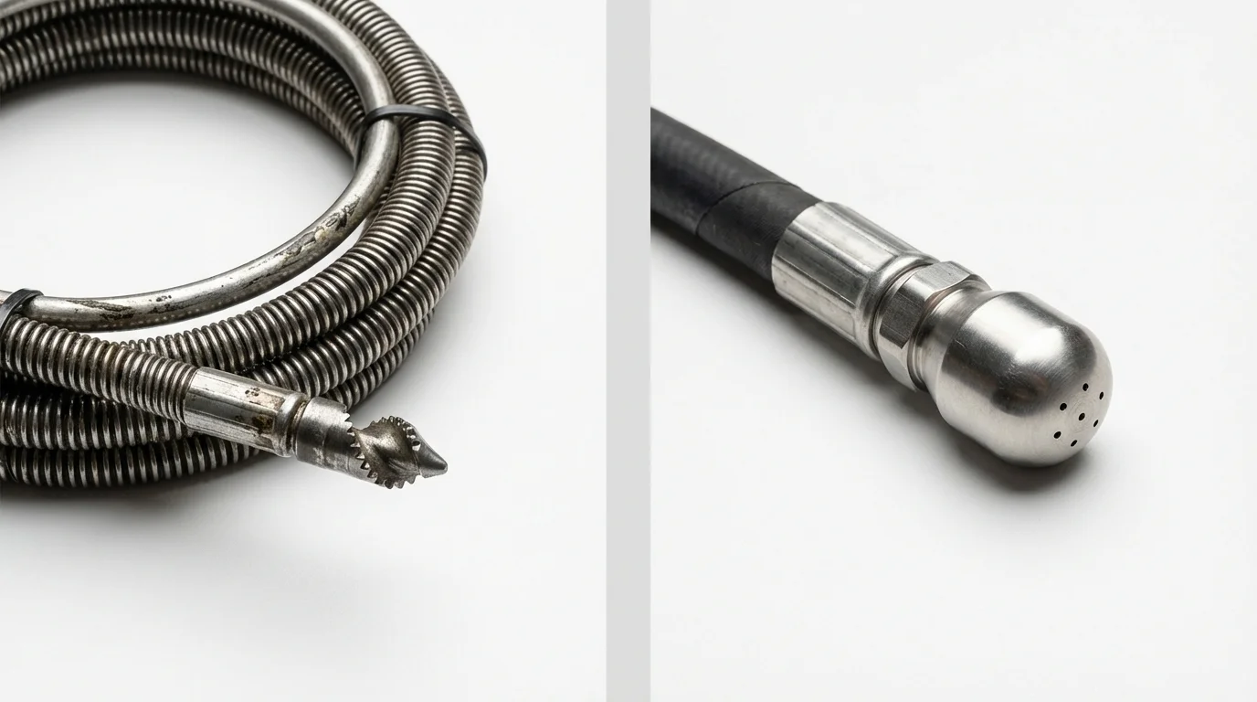Drain snake cable and hydro jetting nozzle used for drain cleaning in Lake Zurich, IL