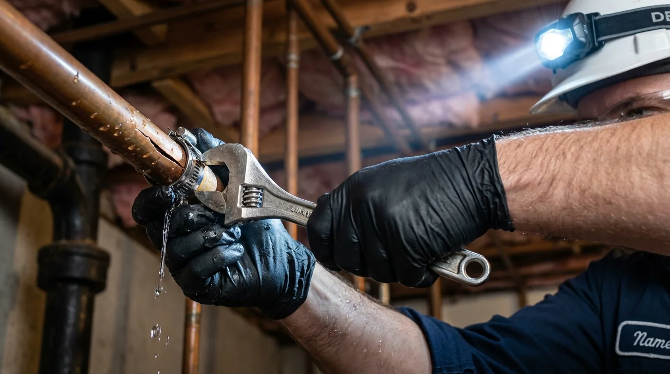 Emergency pipe clamp repair being performed by a Johns Plumbing LLC plumber in Lake Zurich