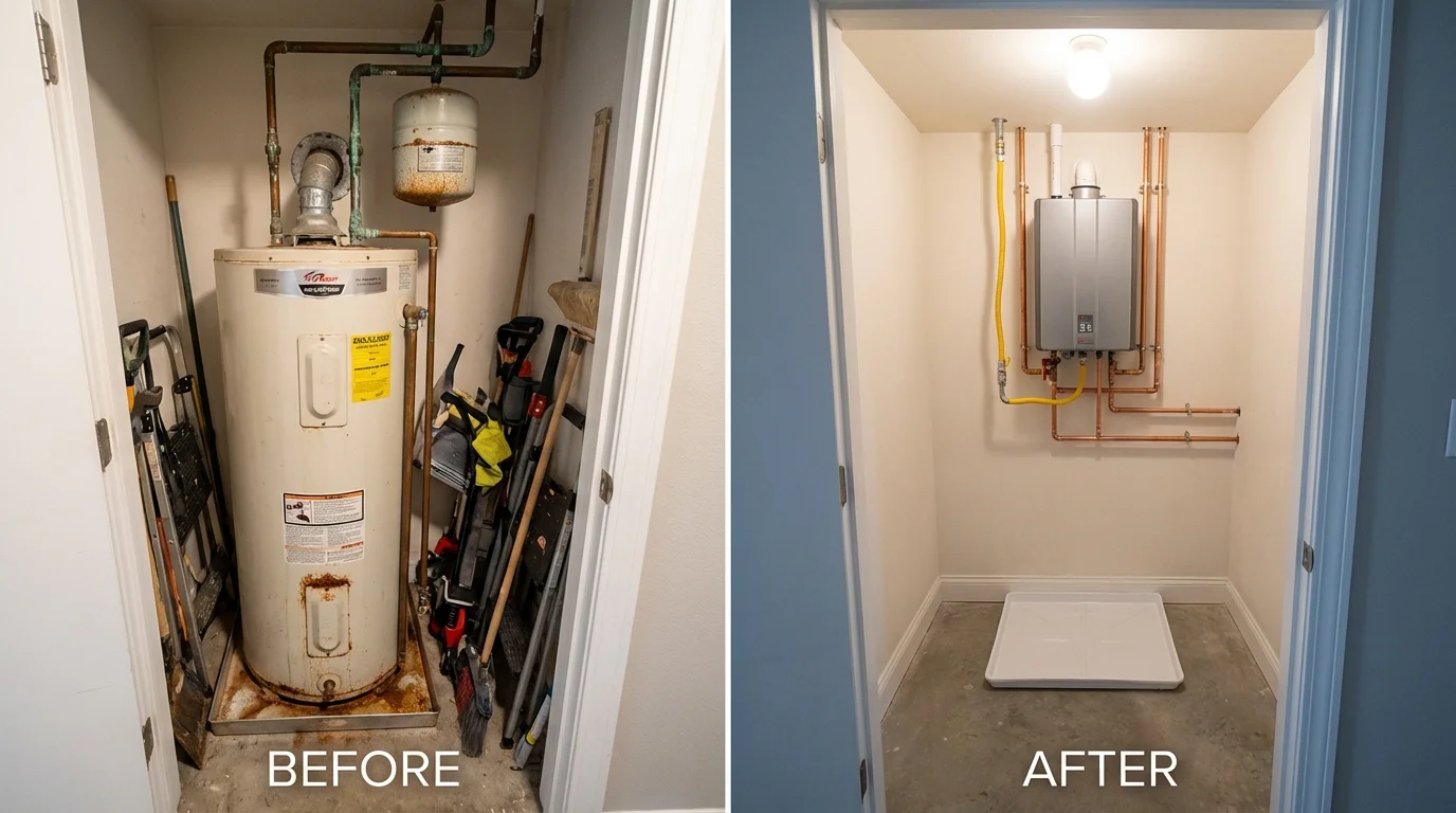 Tank water heater versus wall-mounted tankless unit comparison for Lake Zurich, IL homeowners