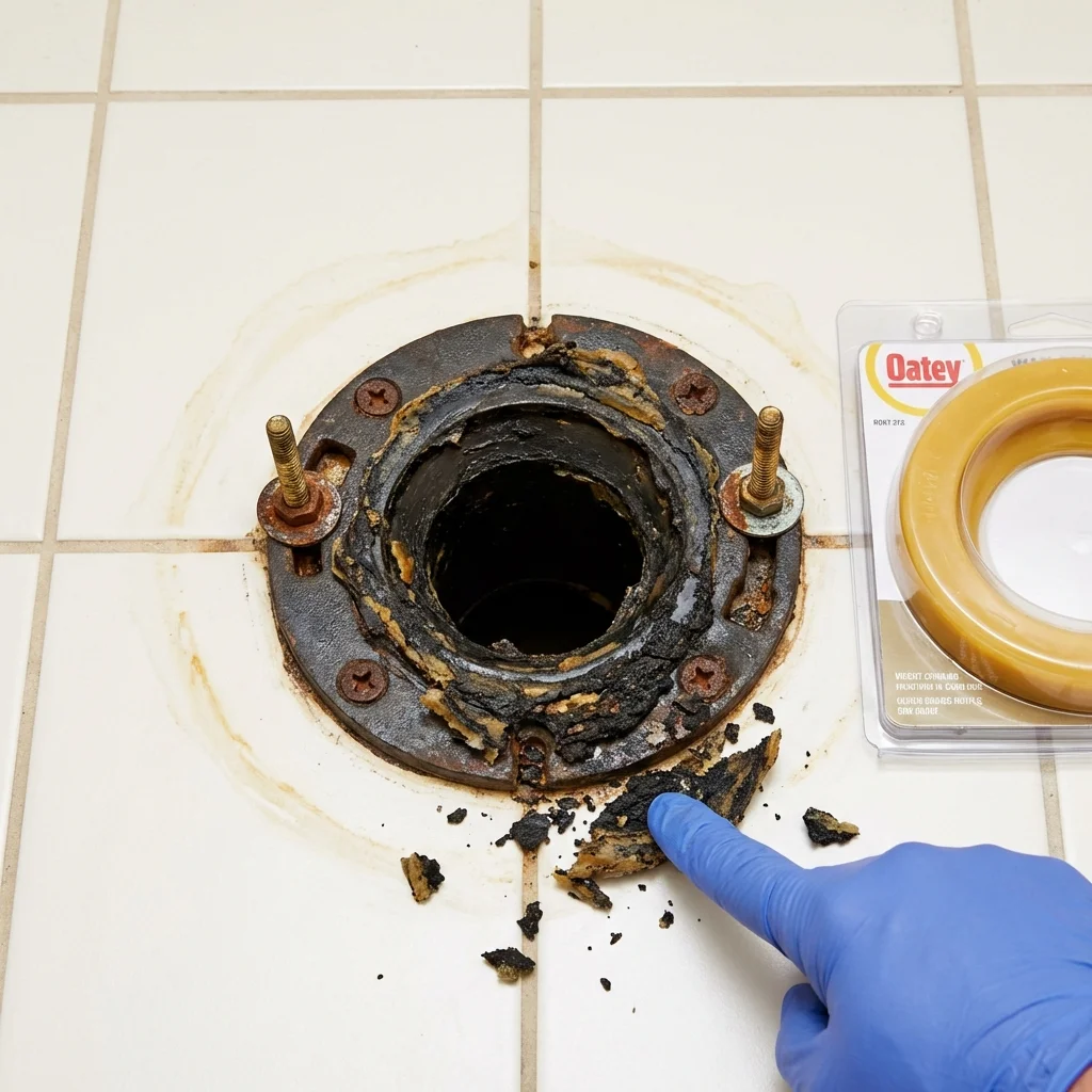 Failed wax ring showing water seepage at the base of a toilet in a Lake Zurich, IL home