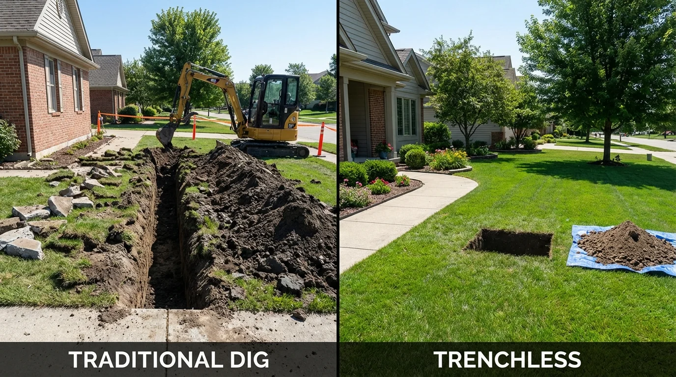 Trenchless sewer repair with minimal yard damage versus traditional excavation in Lake Zurich, IL